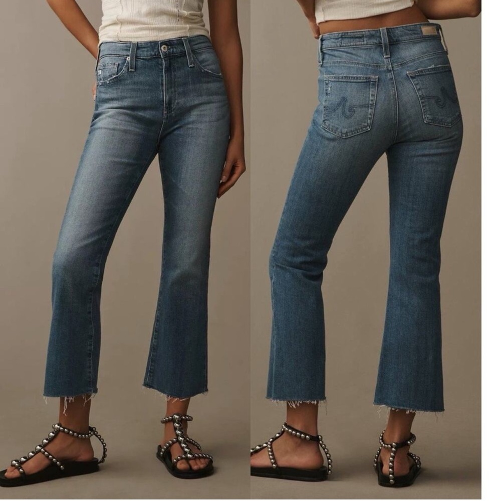 Ag Adriano Goldschmied Medium Blue Cropped Flare Jeans